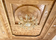 Trần gỗ pơ mu tam cấp phòng khách