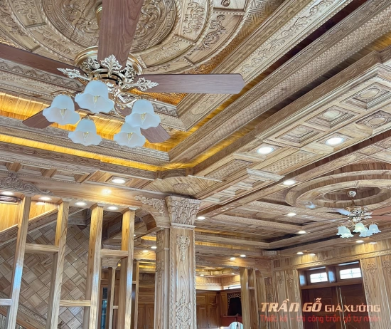 Trần gỗ xoan ta - ốp vách gỗ xoan